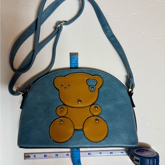 Handbags - Blue and Gold Women's Bag with Bear Design